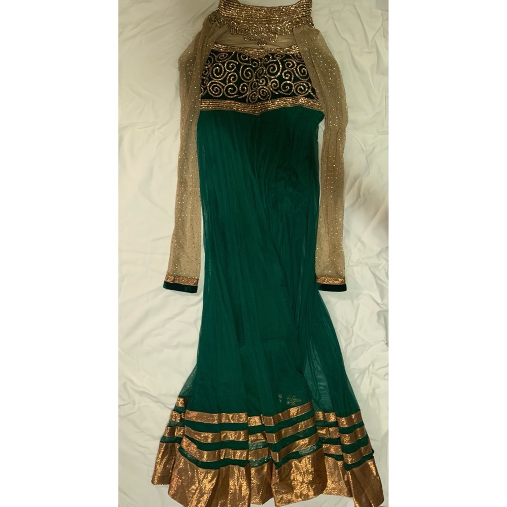 Green and gold indian gown dress